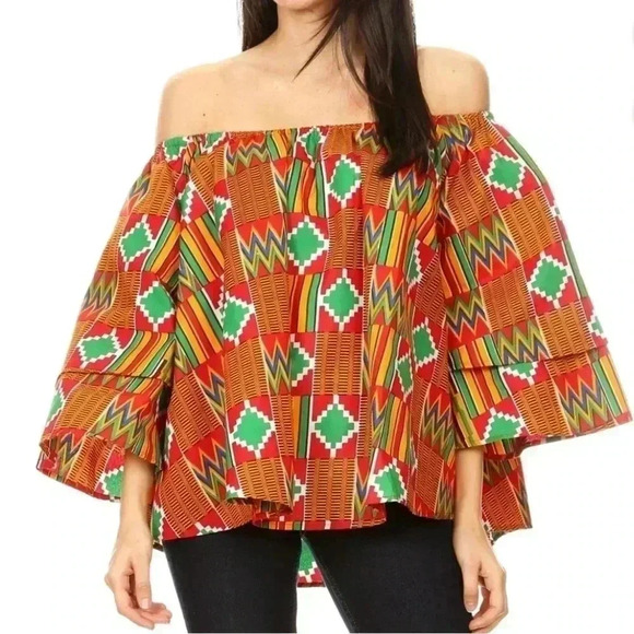 Advance Apparel women off shoulders colorful bell wide tops  size Medium- Large - Picture 1 of 5